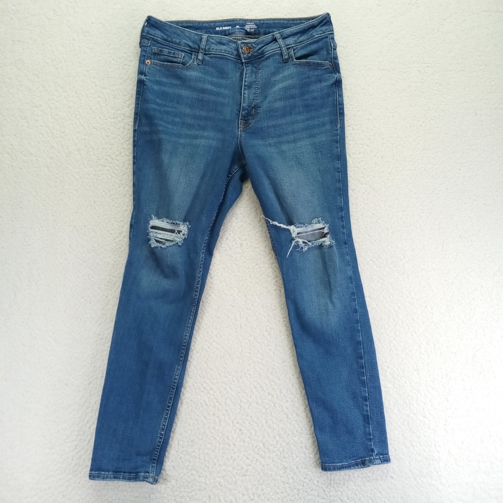 Old Navy Rockstar Super Skinny High Rise Distressed Blue Jeans Womens 10 Short